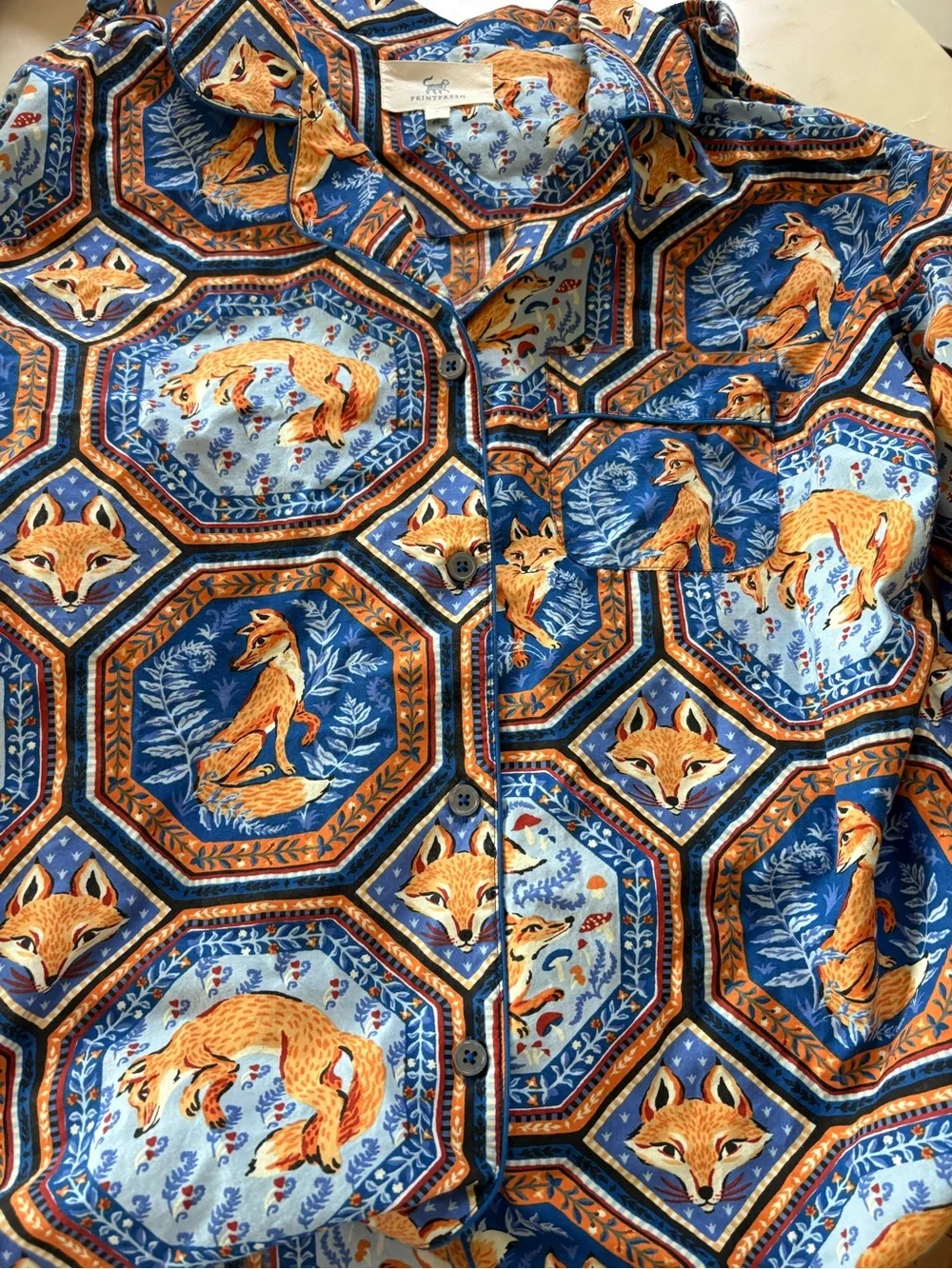 Printfresh Fox Print PJ Set - Blue & Orange - Picture 1 of 4